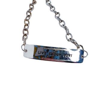 925 Sterling Silver Live Laugh Love Plate Chain Bracelet Precious Metal